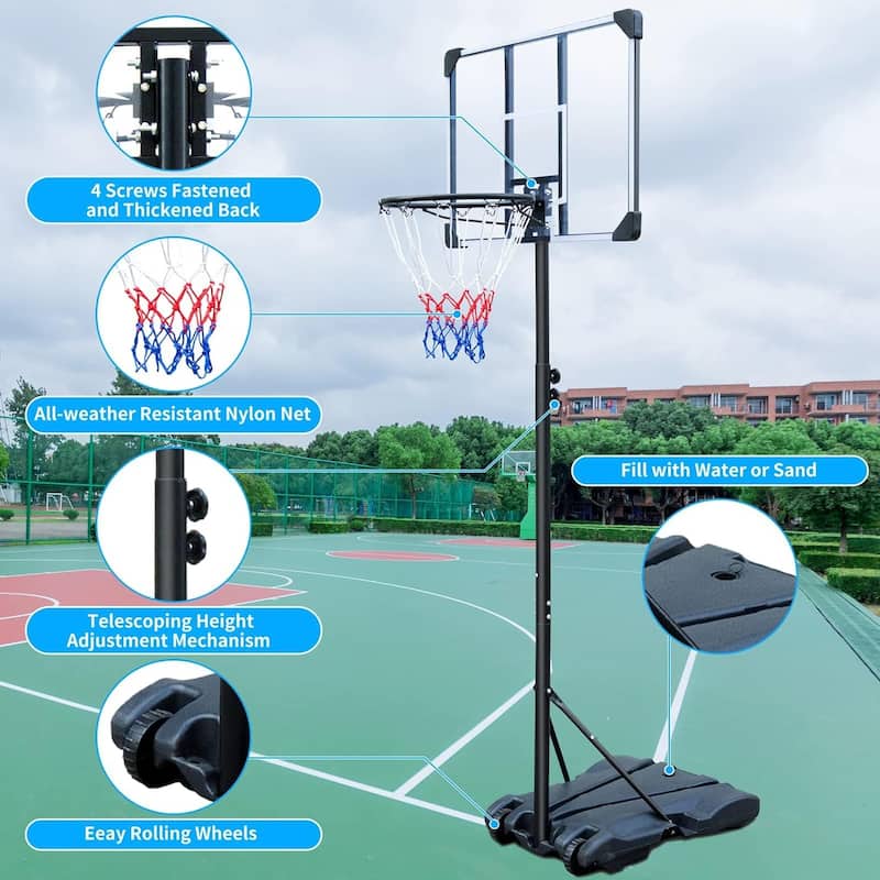 Portable Basketball Hoop - Adjustable Height 5.6-7FT, 32 in Shatterproof Backboard