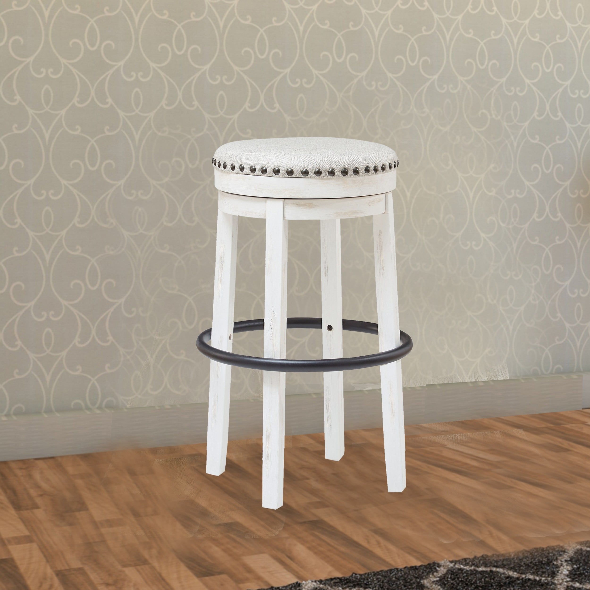 Zane 30 Inch Backless Swivel Barstool Round White Seat White