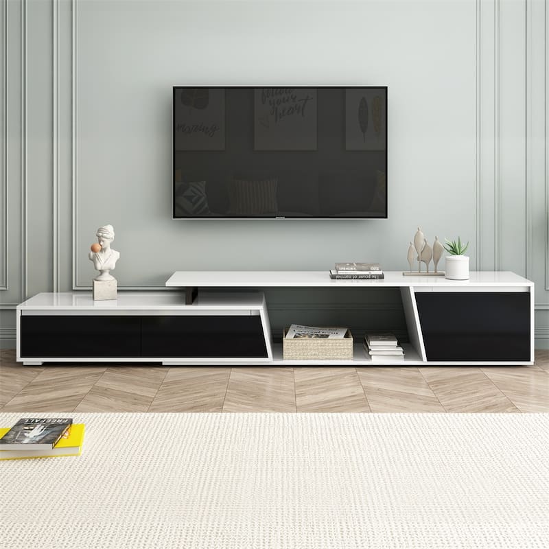 Modern Minimalist Rectangle Extendable TV Stand,TV Cabinet/Drawers - White