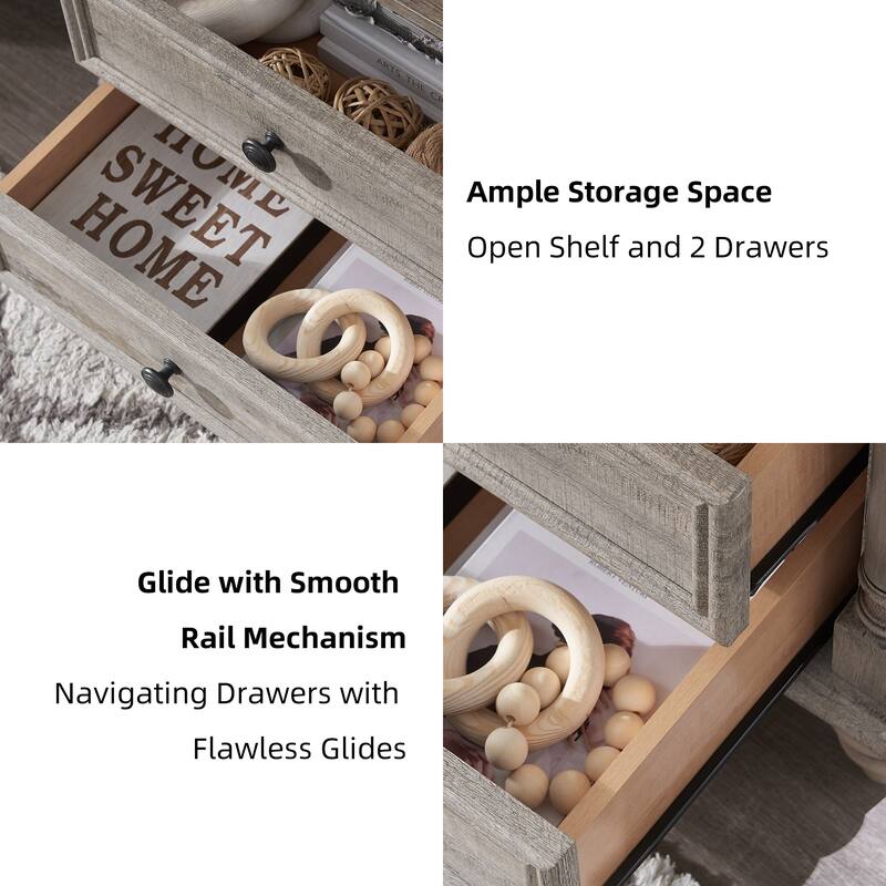 Farmhouse Nightstand Set of 2 with Solid Wood Feet, Charging Station