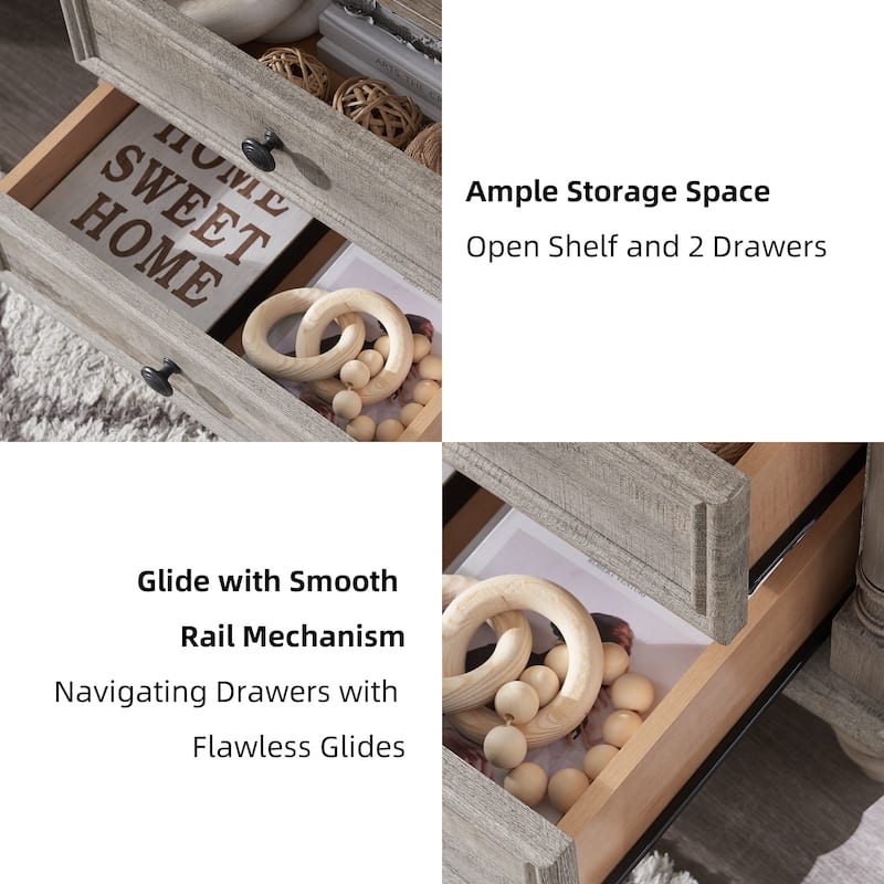 Farmhouse Nightstand Solid Wood Feet, Sofa Table with Charging Station