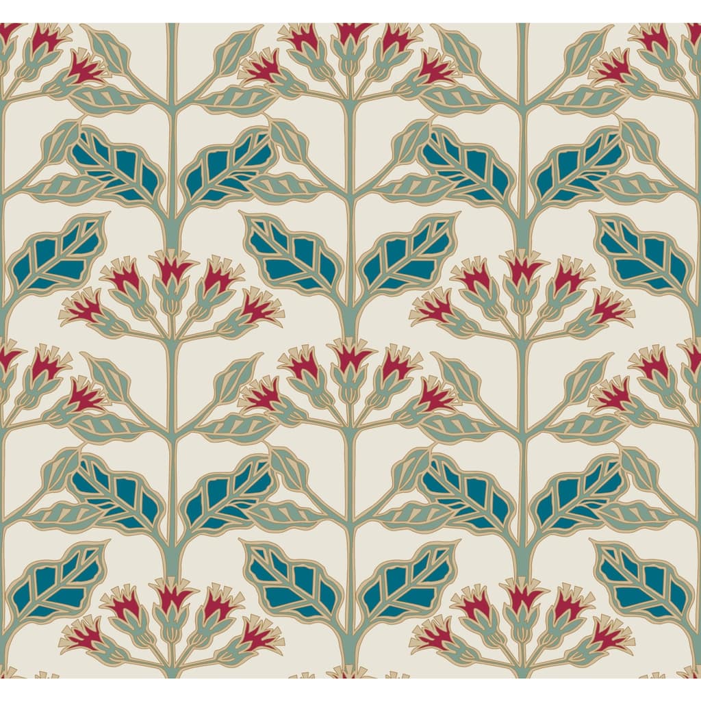 Ronald Redding Tracery Blooms Cream Metallic Wallpaper