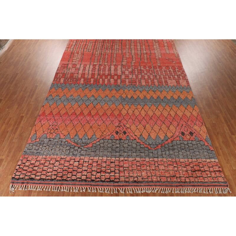 Geometric Coral Moroccan Large Oriental Area Rug Handmade Wool Carpet - 11'4" x 18'6"