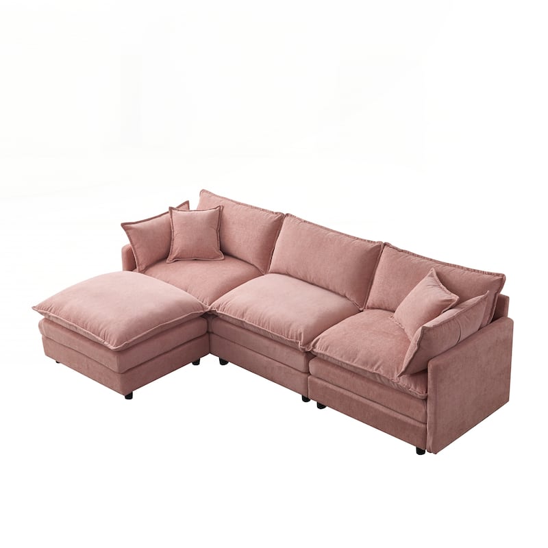 Upholstered Soft Chenille Fabric Sofa,3 Seater with Ottoman L Shape Sofa