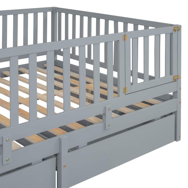 Pine Wood Daybed with Removable Fence Guardrails & Dual Storage Drawers by Harper&Bright Designs