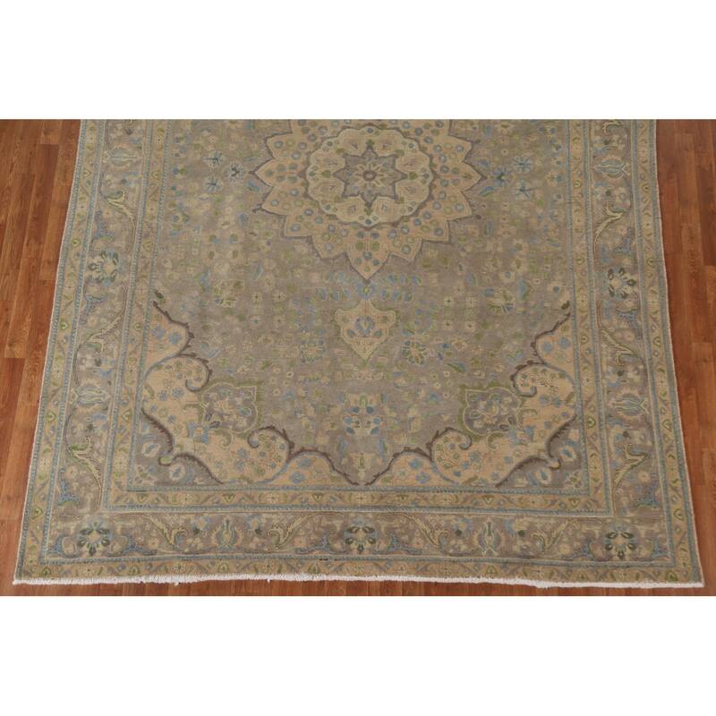 Hand Knotted Oriental 100% Wool Carpet Traditional Medallion Greys & Charcoal Tabriz Area Rug - 10' 11'' X 8' 5''