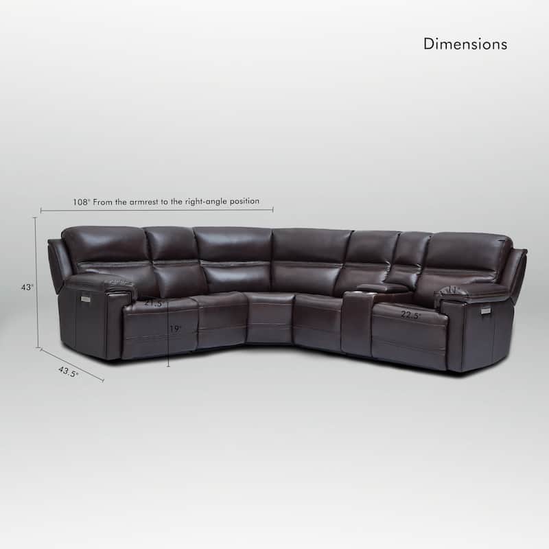 6PCS, 2 power Recliners, Dual-Power Genuine Leather Reclining Sectional with USB&Type-C Ports