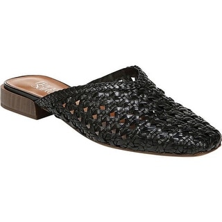 black woven leather mules