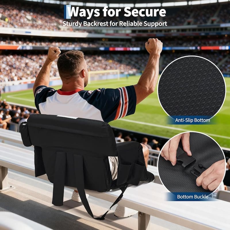 2 PCS 20" Reclining Bleacher Seat, Stadium Chair with Back Support Padded Cushion