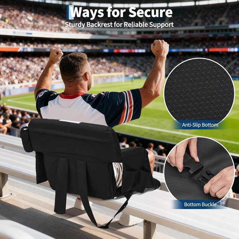 2 PCS 24.5" Reclining Bleacher Seat, Stadium Chair with Back Support Padded Cushion