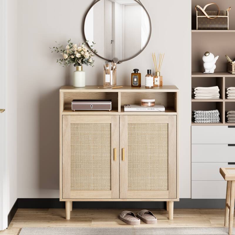 Ail Accent Rattan Sideboard Buffet Storage Cabinet With 2 Doors - 15.7"L x 31.4"W x 36.2"H