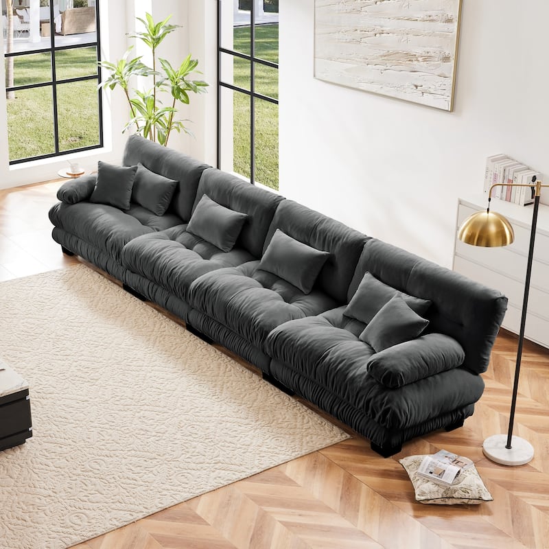 Rossetta 4-Seater Stylish Design Chenille Modular Sectional Sofa with Round Bolster Armrests