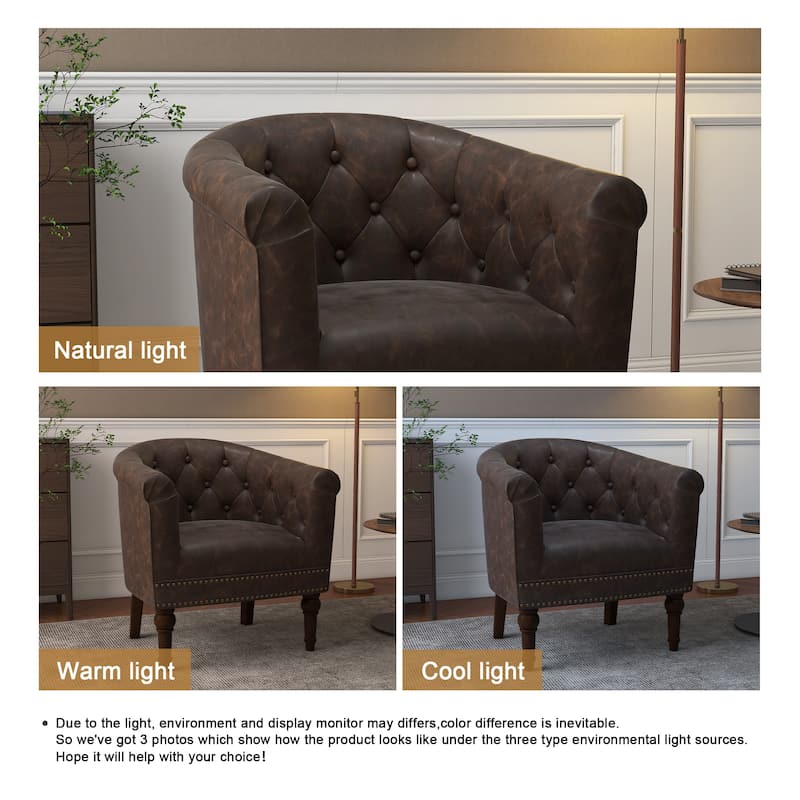 Alina Modern Tufted Tub Barrel Faux Leather Accent Chair