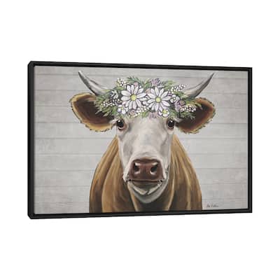iCanvas "Tank The Cow With Daisy Flower Crown" by Hippie Hound Studios Framed