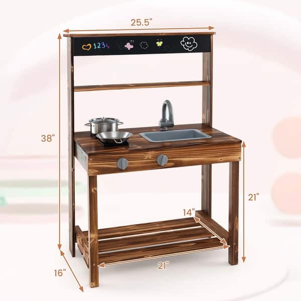 Costway Kids Mud Kitchen Play Kitchen with Blackboard, Stoves, - Natural - See Details