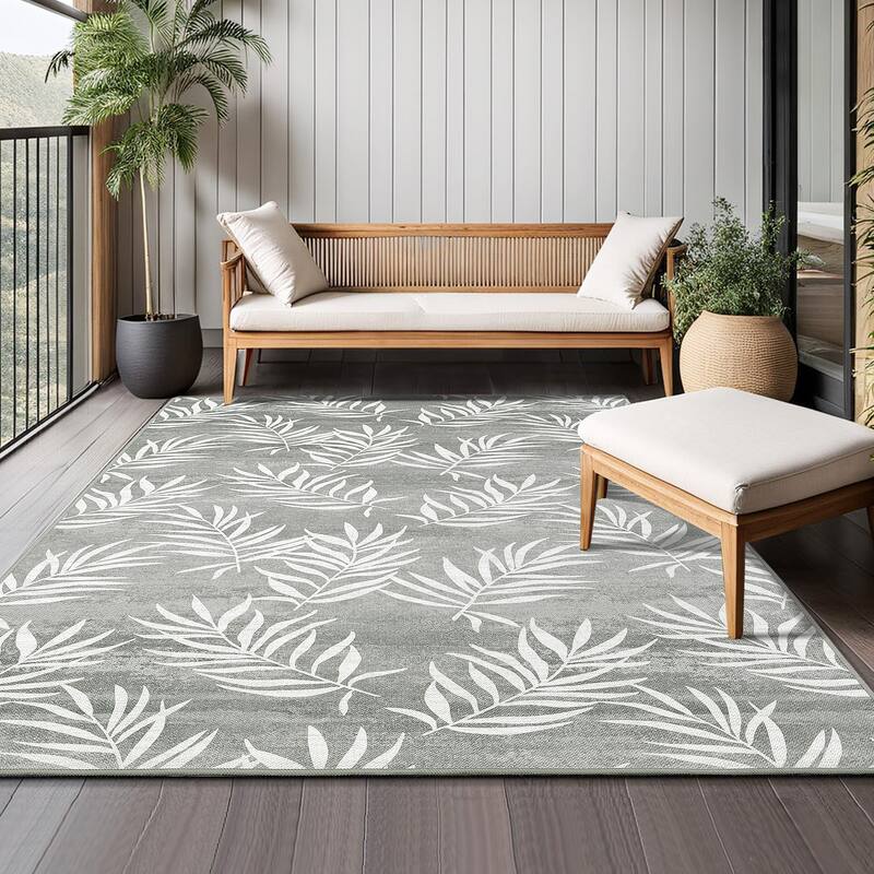 Modern Washable Area Rug - With Tropical Leaf Pattern for Living Room, Bedroom, Soft Non Slip Non Shedding