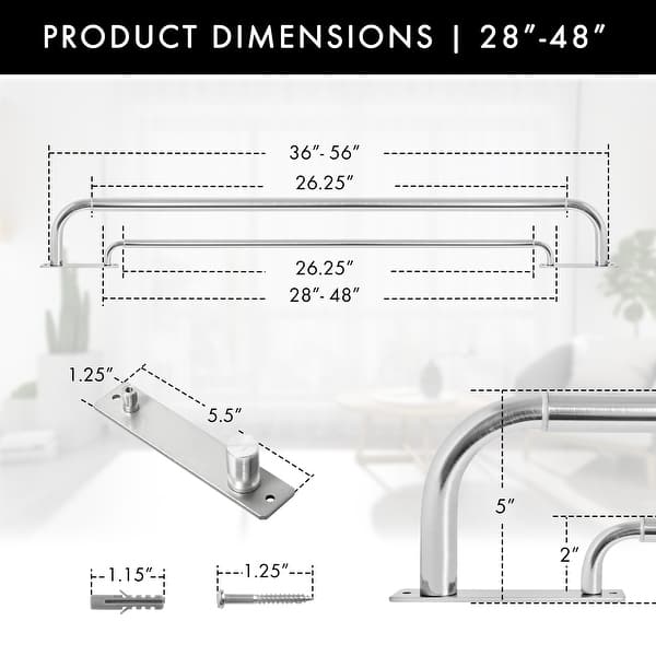 dimension image slide 2 of 21, Meriville Double Wrap Around Blackout Curtain Rod Set - 1-inch Diameter Front Rod and 5/8-inch Diameter Back Rod
