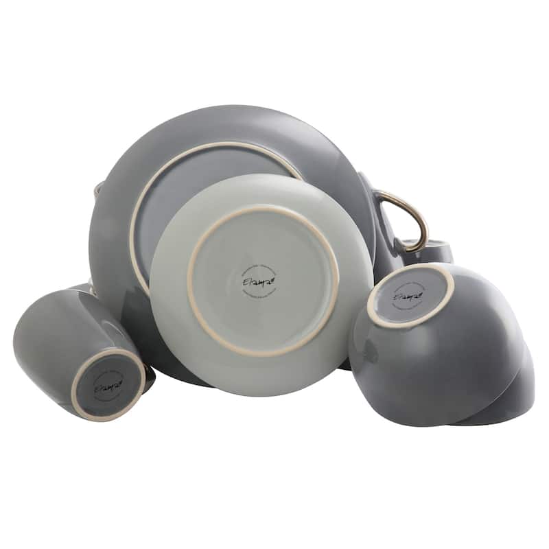 Elama Tahany Grand 16pc Luxurious Stoneware Dinnerware Set in Stone