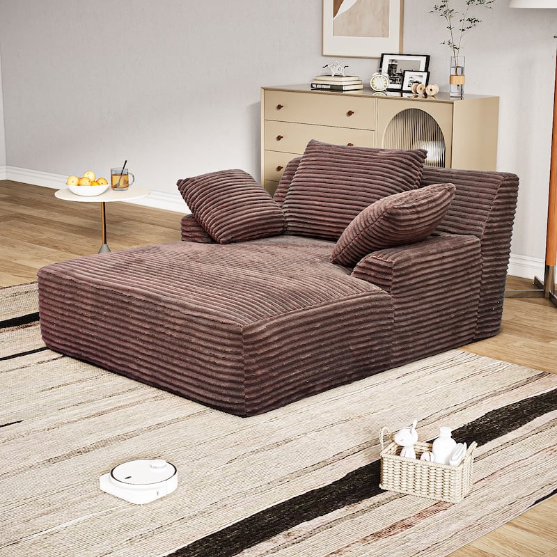 Oversized Fluffy Plush Corduroy Sleeper Sofa, Single Chaise Lounge Couch Chair, Deep Seat Reading Chair for Living Room