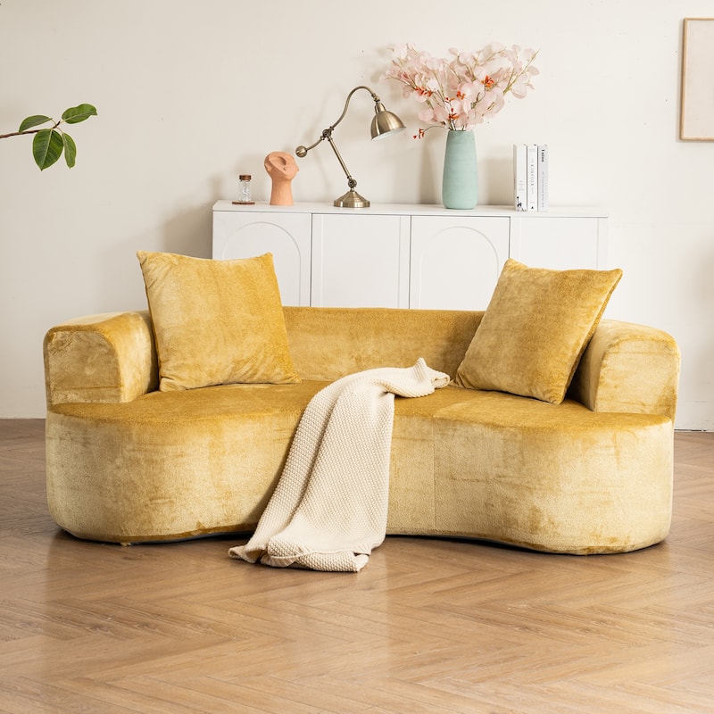 Moon Shaped Sofa, Modern Sleeper Cat Waist Sofa With Deep Seat, Non Assembly Sponge Compression Sofa - Yellow