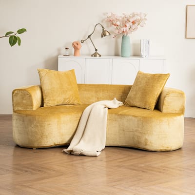 Yellow Chenille Moon Shaped Sofa with Deep Seat, Non Assembly Foam+Spring Sleeper Sofa