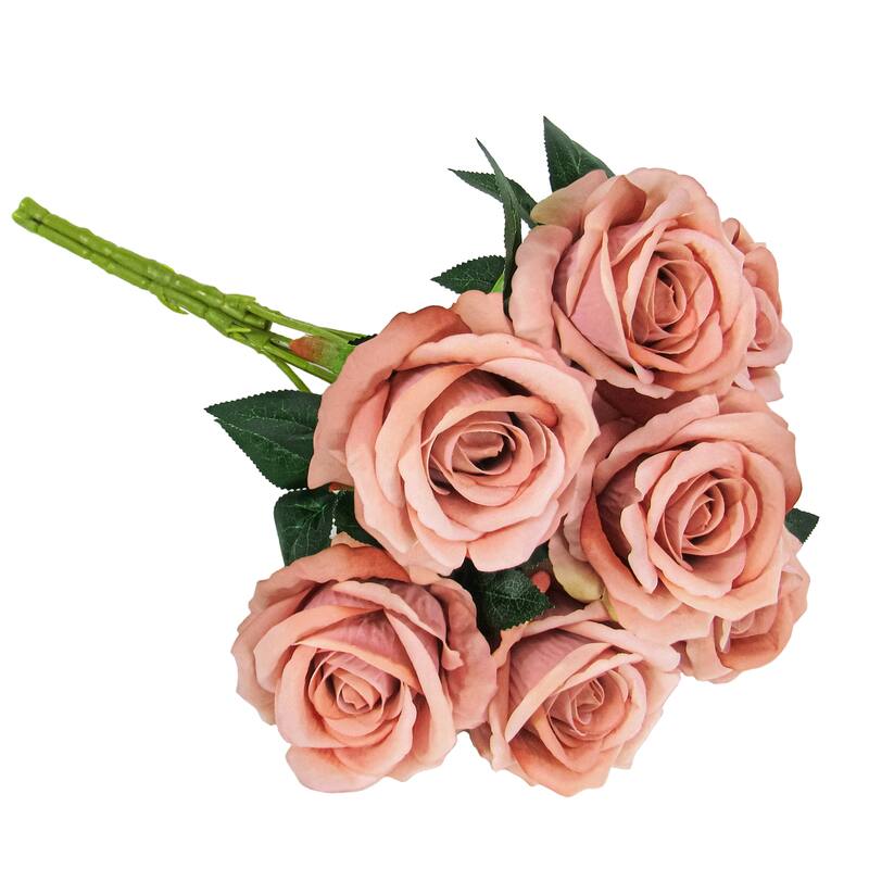 Set of 2 Dusty Rose Artificial Velvet Rose Flower Stem Bush Bouquet 16in - 16" L x 11" W x 11" DP