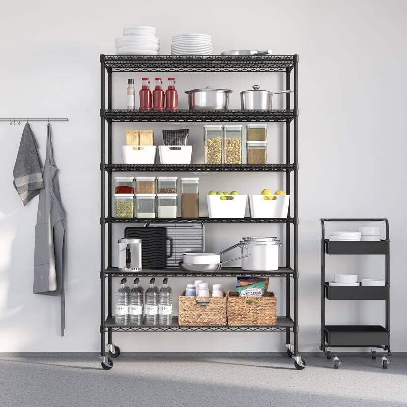 Seville Classics UltraDurable 6-Tier NSF Steel Shelving with Shelf Liners - Graphite