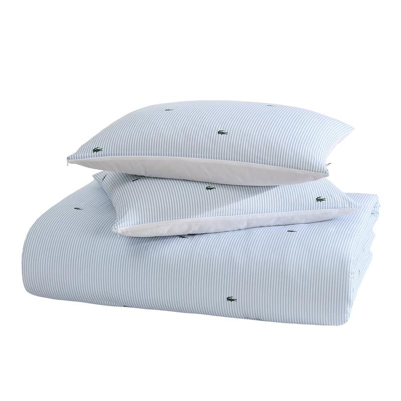Lacoste Pinstripe Croc Percale Cotton 3-Piece Comforter Set