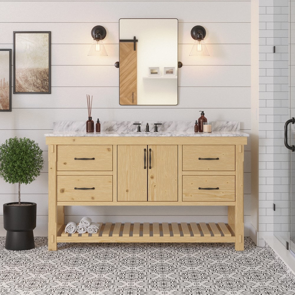KitchenBathCollection Birmingham 60" Single Bathroom Vanity with Carrara Marble Top