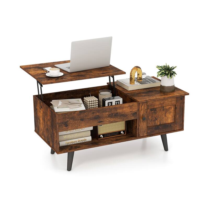 Open Shelf Coffee Table with Lift-Top Workstation and Hidden Storage Cabinet for Living Room - 39.5" x 19.5" x 18" (L x W x H)