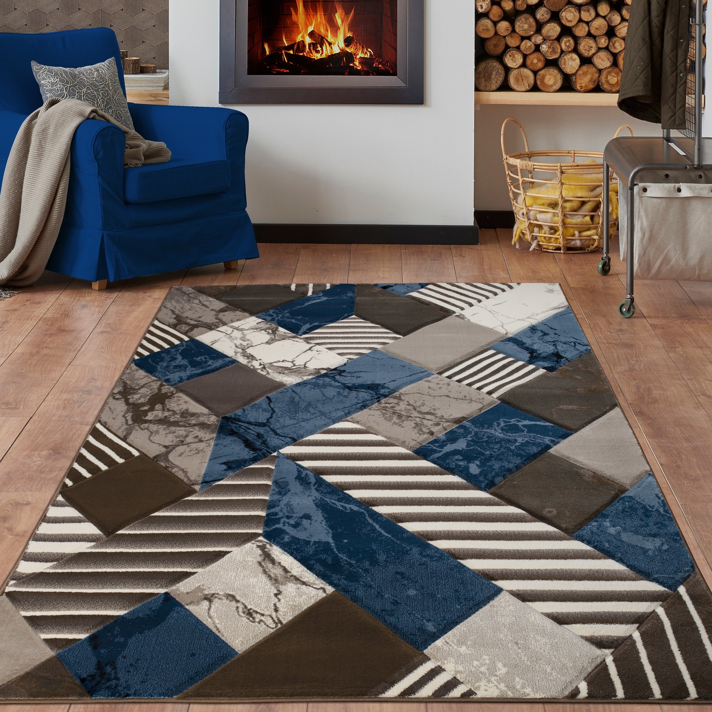 MDA Rugs Rhodes Collection Abstract Square Area Rug in Blue/Brown
