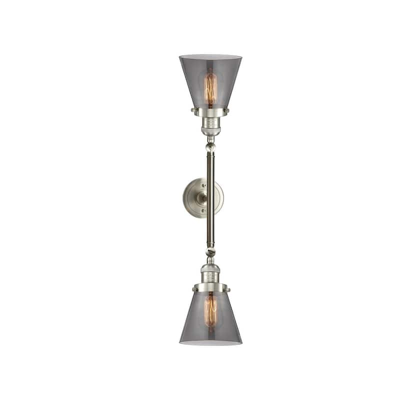 Innovations Lighting Small Cone 2 Light 23" Wide Bathroom Vanity Light - Brushed Satin Nickel / Smoked