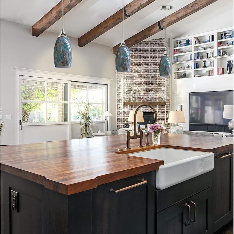 3 Pack 71.4 in. Stone Blue Art Glass Globe Pendant Light
