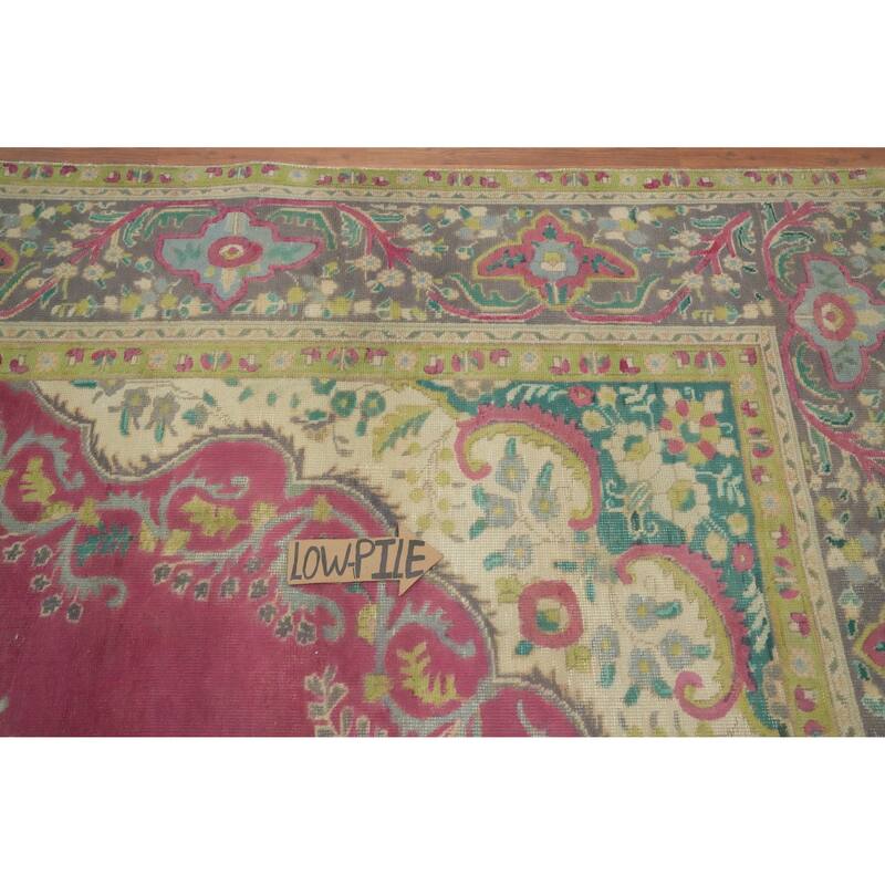 Hand Knotted Oriental 100% Wool Carpet Traditional Floral Pink Tabriz Area Rug - 12' 5'' X 9' 6''