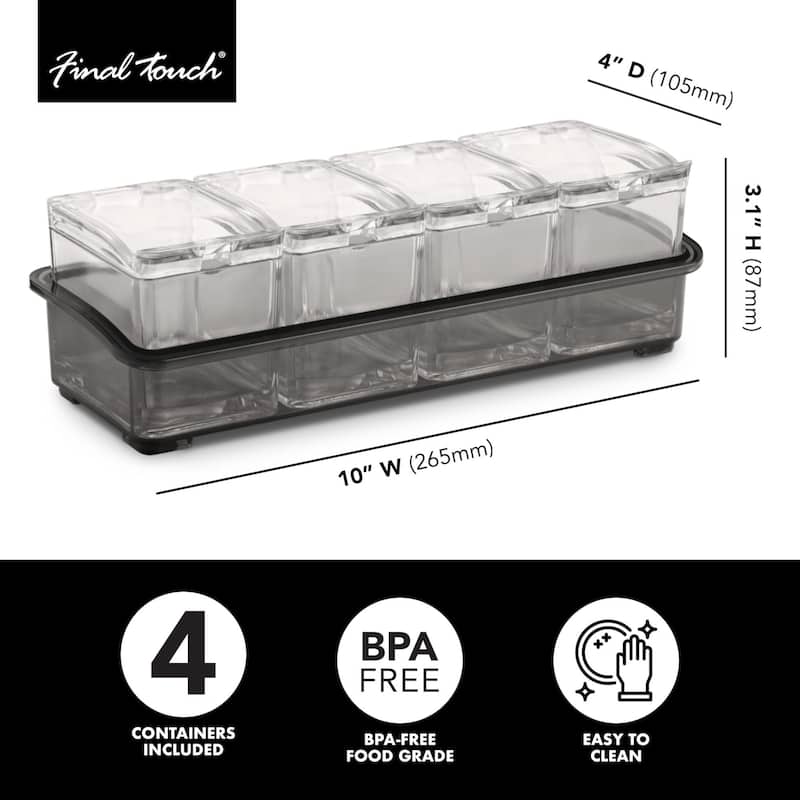 Final Touch 5 Piece Bar Caddy for Bar Garnishes - 10 x 4 x 3.1 inch