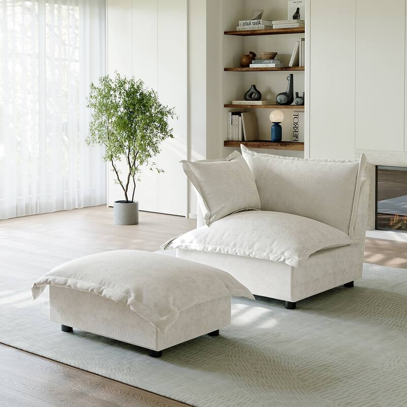 Casual 40"W Oversized Soft Comfy Cloud Chenille Chaise Lounge with Ottoman