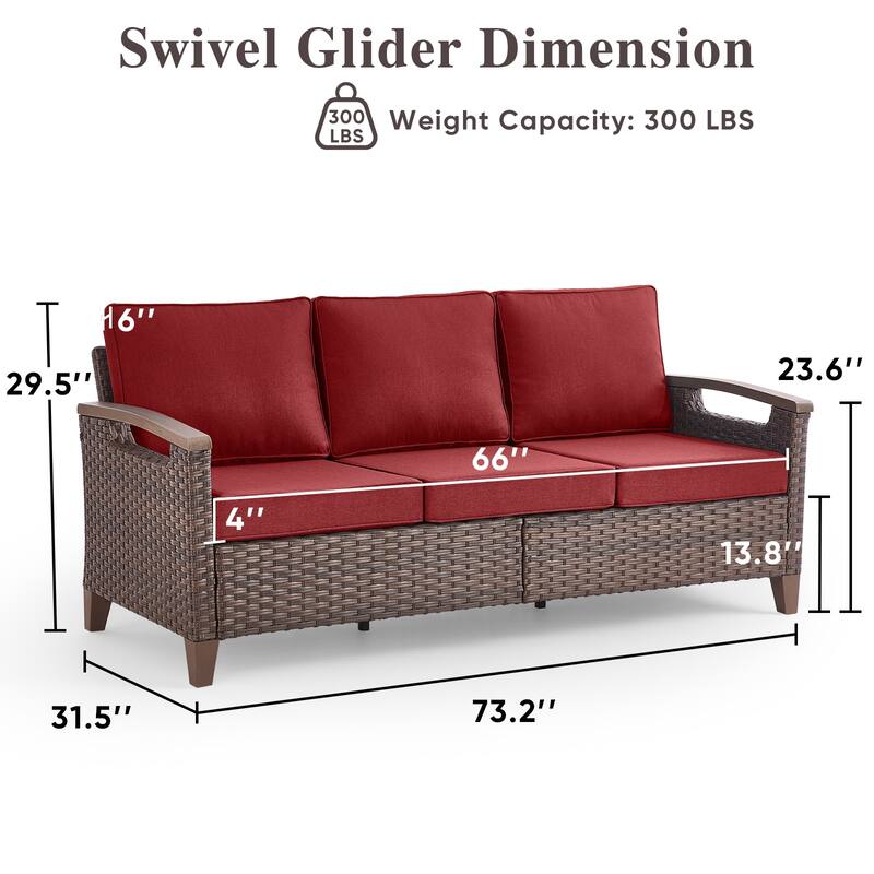 Pocassy Outdoor Brown Wicker Funitre with Cushion Set