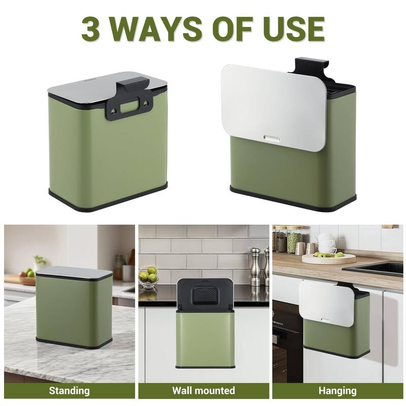 1.3 Gallon Hanging Kitchen Trash Can with Lid, Wall-Mounted Waste Bin