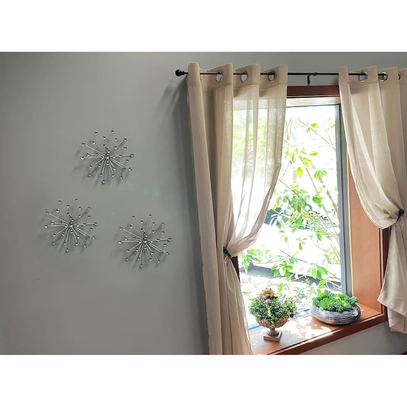 Set Of 6 Silver Starburst Jeweled Metal Decorative Wall Art Hangings