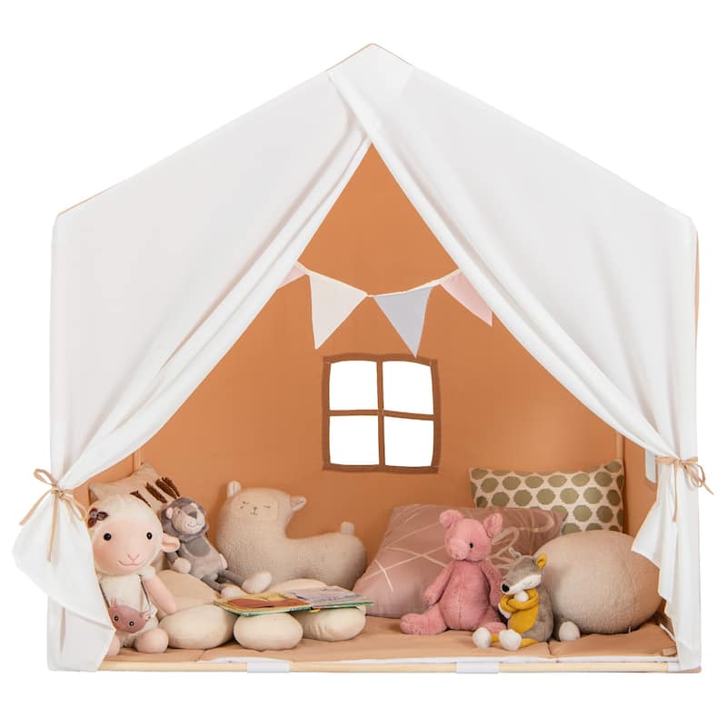 Kid's Play Tent with Washable Cotton Mat and Flag Banner - 52" x 36" x 51.5" (L x W x H)