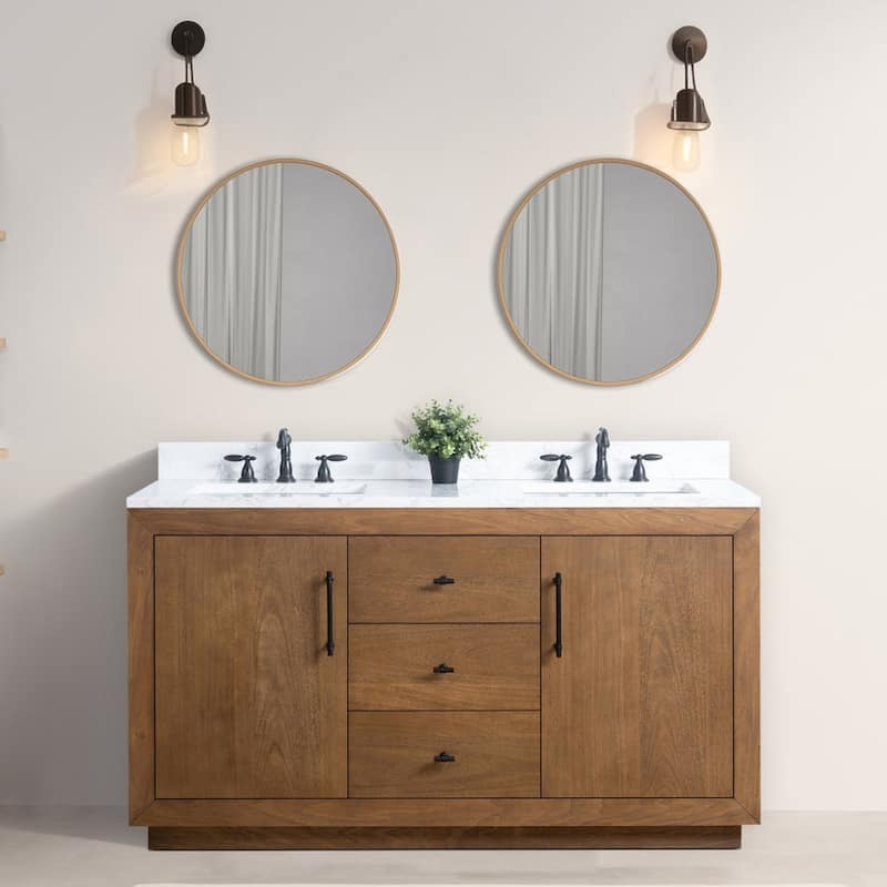 Vanity Art Bathroom Vanity with Sink and Top - 60" (Double Sink) - Tan/Engineered Marble