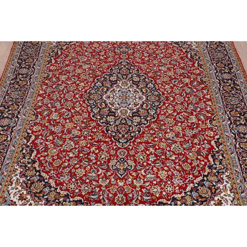 Red Floral Kashan Turkish Rug Machine-Made Carpet - 9'7" x 12'8"