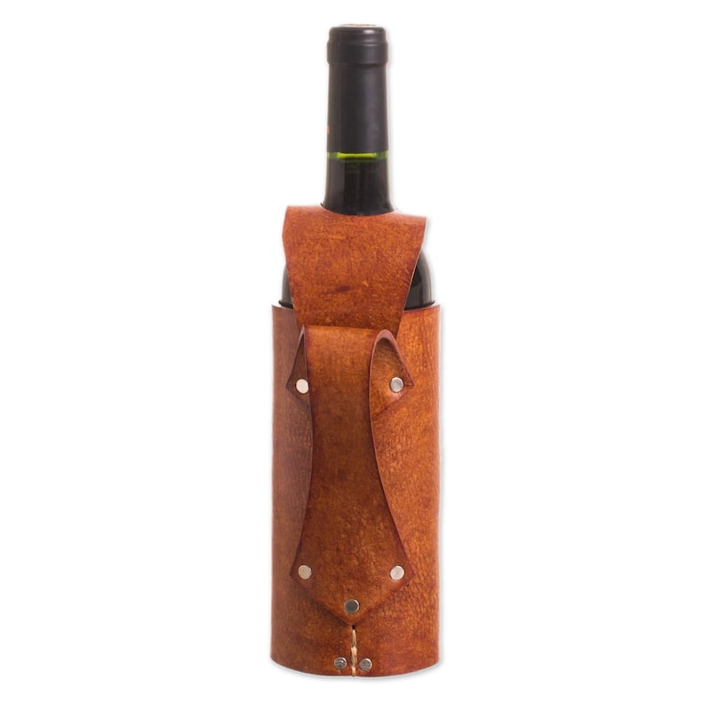 Novica Handmade Fleur De Lis Leather Wine Carrier