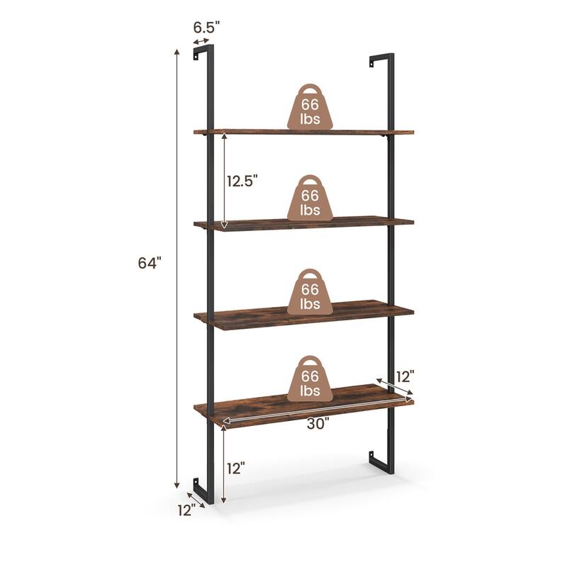 Costway 2 PCS 4-Tier Ladder Shelf Bookshelf Industrial Wall Shelf with - See Details