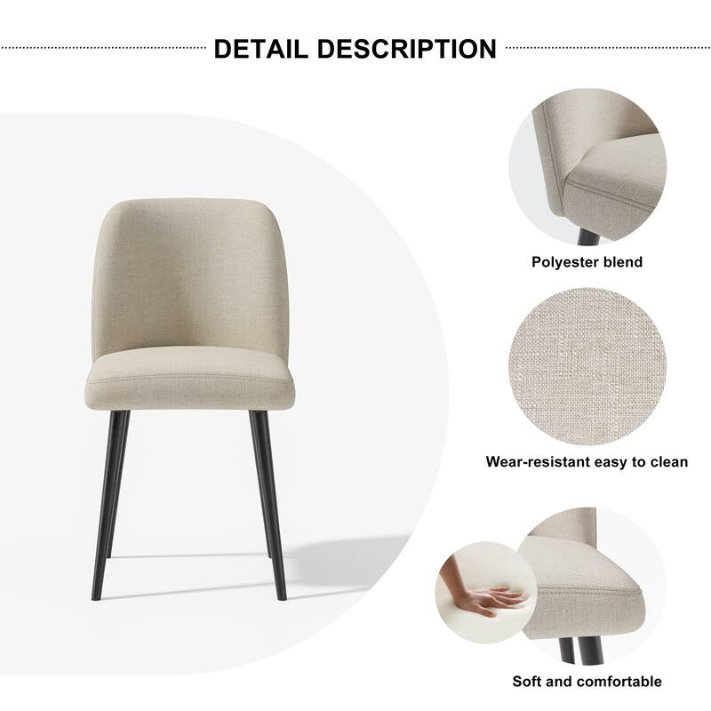 2Pcs Upholstered Dining Chairs Modern Fabric Kitchen Chairs with Padded Seat & Sturdy Metal Legs Side Chairs