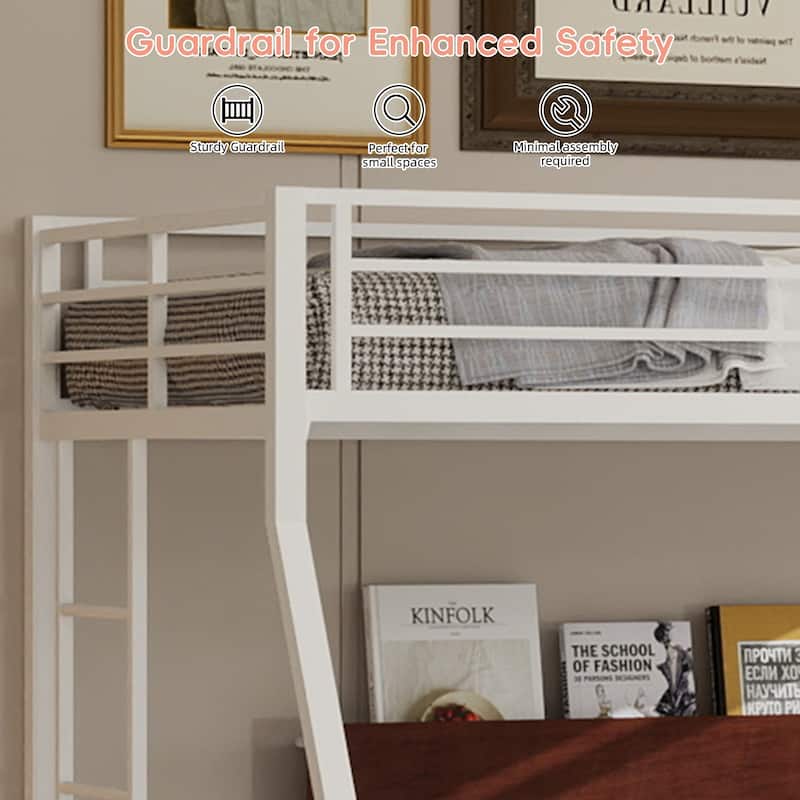 Modern Square Tube Bunk Bed with Ladder and Rolling Trundle Bed