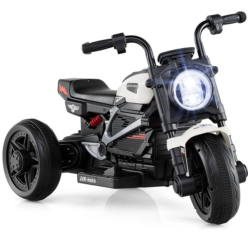 Gymax 6V Kids Motorcycle w/Song Story LED Headlights Accelerator - White & Black