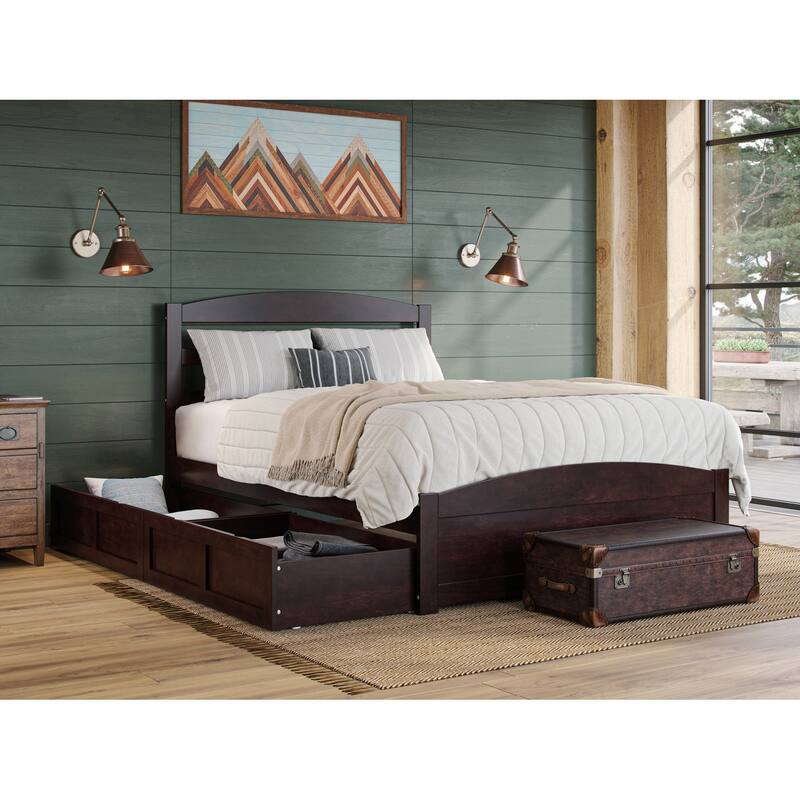 Warren Platform Bed with Footboard and 2 Storage Drawers - Espresso - Queen