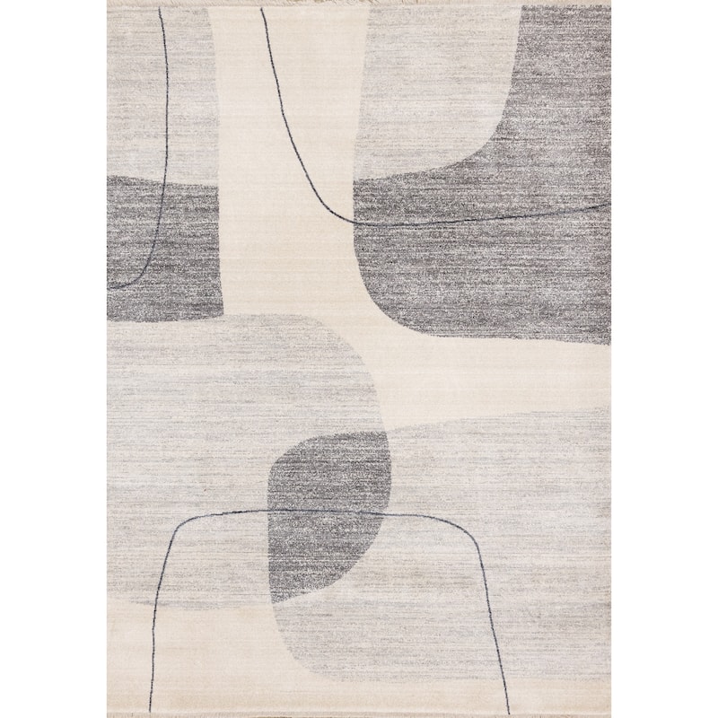 Olivia Grey Black Cream Modern Geometric Area Rug, 5'3" x 7'10"