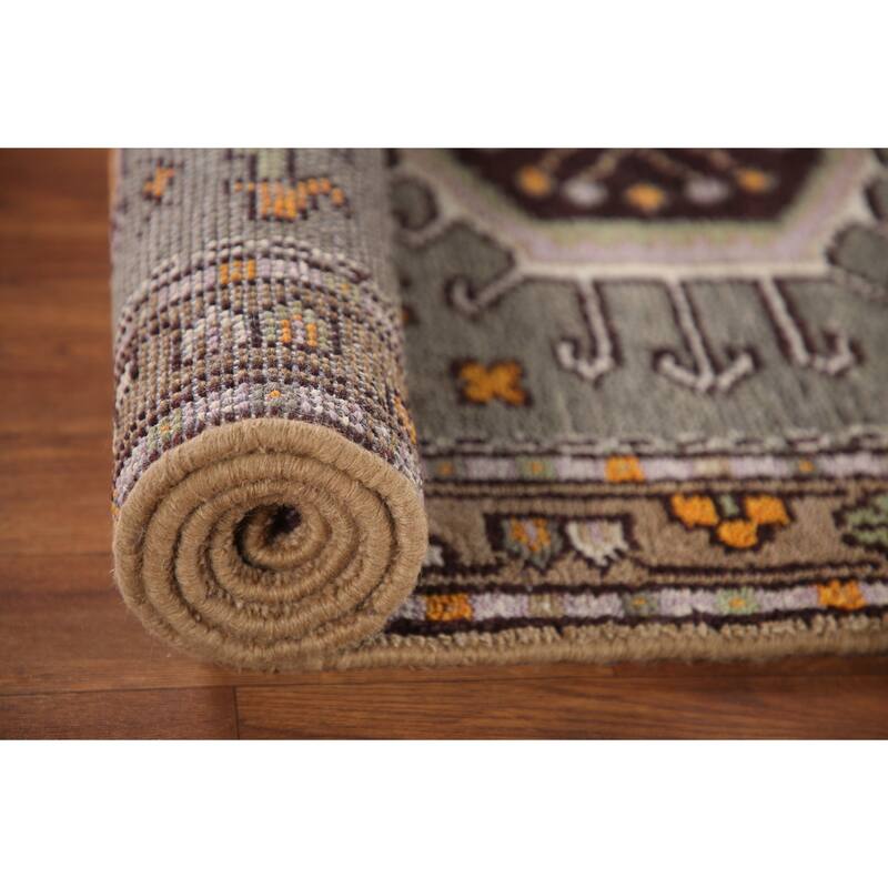 Geometric Grey Kazak Indian Rug Hand-Knotted Wool Carpet - 3'0"x 5'0"